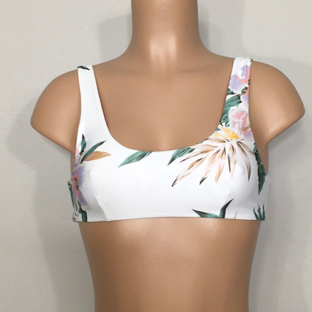 New. Volcom white and floral bikini top.